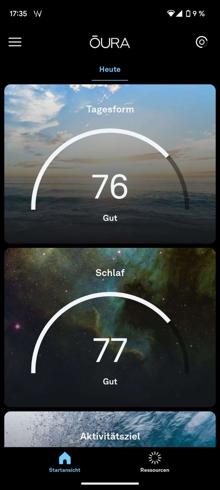 Oura-Ring-Schlafscore in einer Nacht mit Sleepme Cube, Screenshot