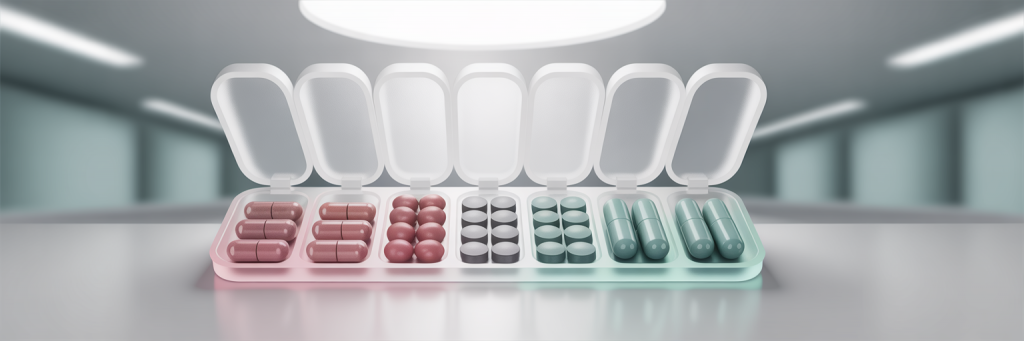 Bryan Johnsons Supplement-Stack in einem Pillen-Organizer